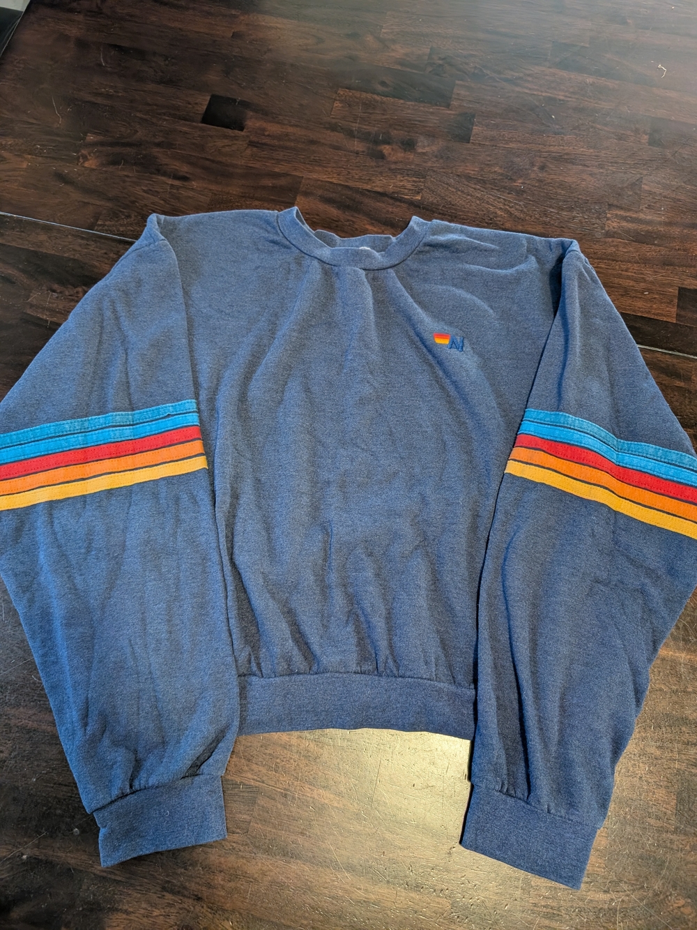 Aviator Nation Crewneck Sweatshirt with Multicolor Sleeve Stripes, Women's L